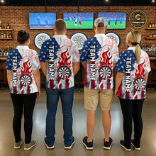 Load image into Gallery viewer, Red Flaming Dartboard Custom US Flag Smoke Men Dart Polo &amp; 1/4-Zip Shirt Gifts For Dart Players NYN3340