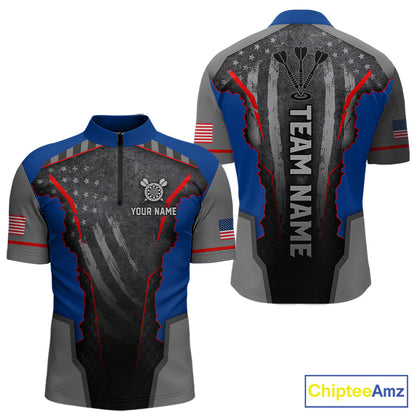 Grunge American flag darts 1/4-zip shirt for men patriotic dart team jersey