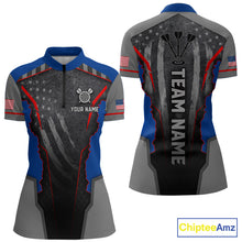 Load image into Gallery viewer, Grunge American flag darts 1/4-zip shirt for women patriotic dart team jersey