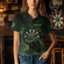 Load image into Gallery viewer, Funny Cat Green Dripping Dartboard Custom Women Polo Darts Shirt Outfits Darts Jersey NYN1801