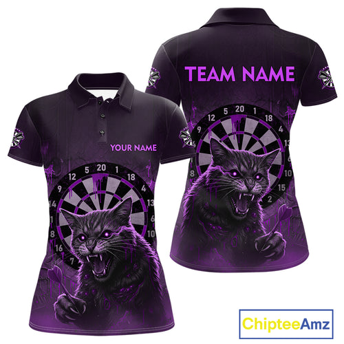 Funny Cat Purple Dripping Dartboard Custom Women Polo Darts Shirt Outfits Darts Jersey NYN1802