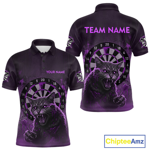Funny Cat Purple Dripping Dartboard Custom Men's Polo Darts Shirt Outfits Darts Jersey NYN1802
