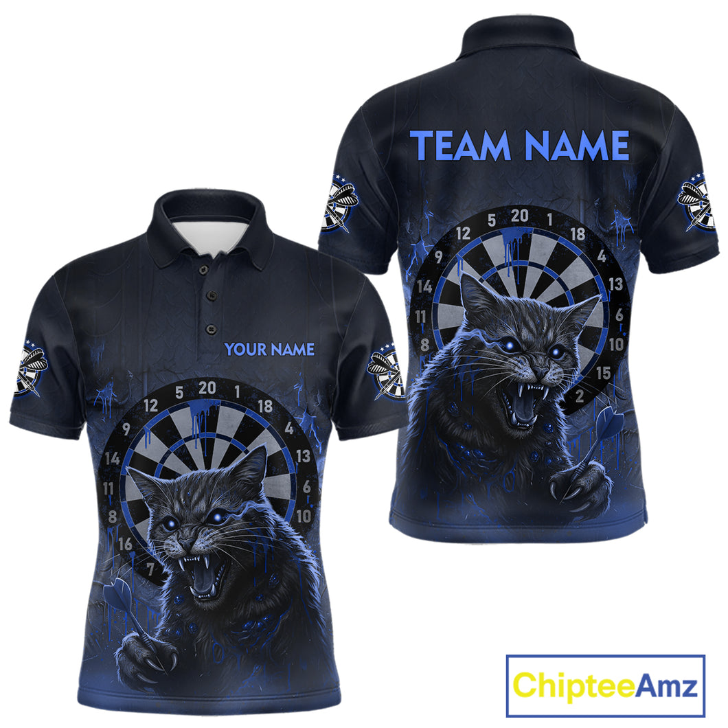 Funny Cat Blue Dripping Dartboard Custom Men's Polo Darts Shirt Outfits Darts Jersey NYN1803