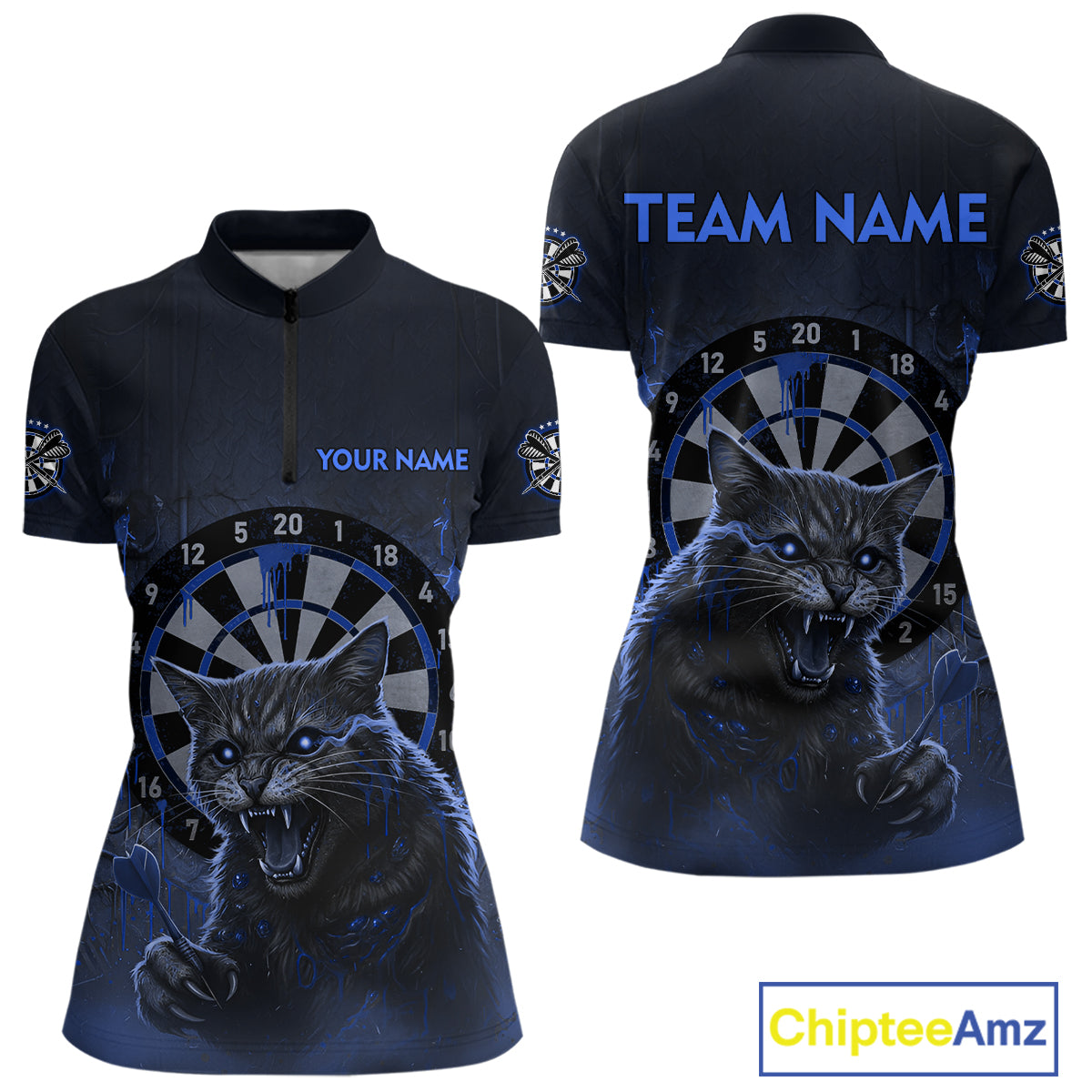 Funny Cat Blue Dripping Dartboard Custom Women Quarter-Zip Darts Shirt Outfits Darts Jersey NYN1803
