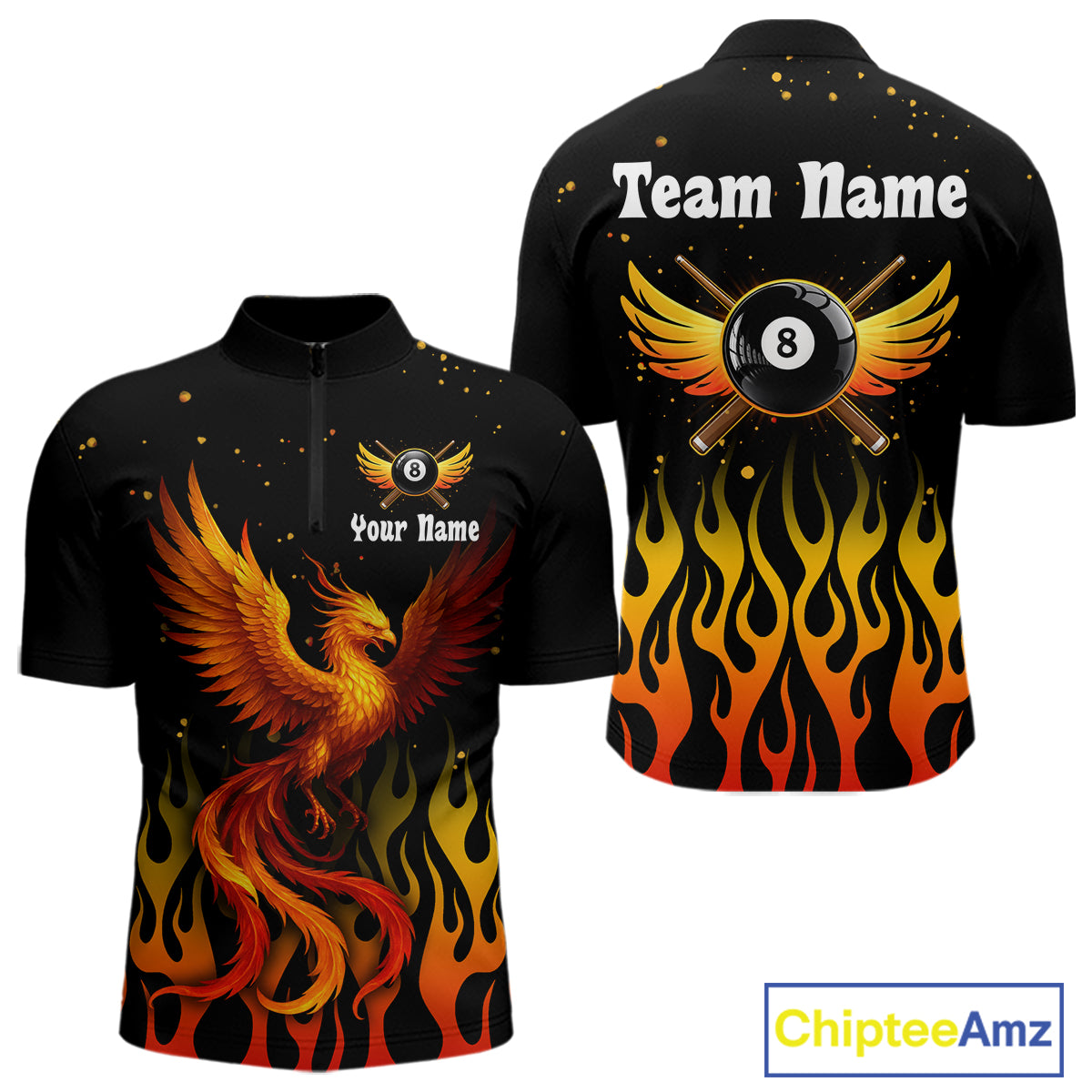 Flaming Phoenix Billiard League Shirts For Men Custom Wings 8 Ball Billiard Pool Jerseys NYN2309
