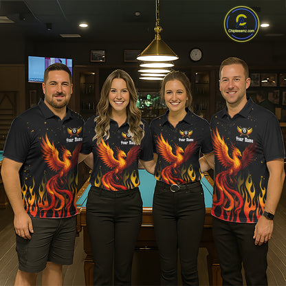 Flaming Phoenix Billiard League Shirts For Women Custom Wings 8 Ball Billiard Pool Jerseys NYN2309