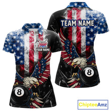 Load image into Gallery viewer, US Flag Smoke Eagle 8 Ball Pool Billiard Shirt For Women Custom Broken Glass Billiard Team Attire NYN2743