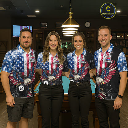US Flag Smoke Eagle 8 Ball Pool Billiard Shirt For Women Custom Broken Glass Billiard Team Attire NYN2743