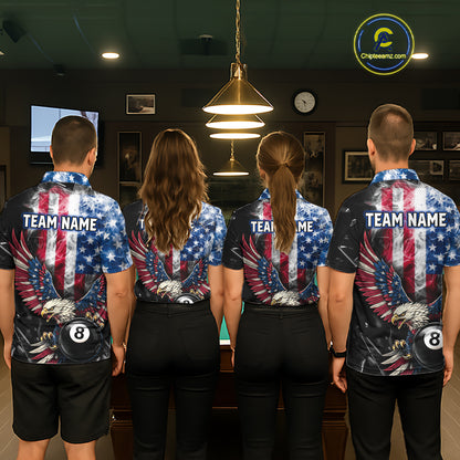 US Flag Smoke Eagle 8 Ball Pool Billiard Shirt For Women Custom Broken Glass Billiard Team Attire NYN2743