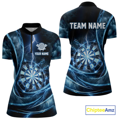 Personalized Thunder Darts Polo & 1/4-Zip Shirt For Women Lightning Dark Blue Dart Attire Jerseys NYN2955