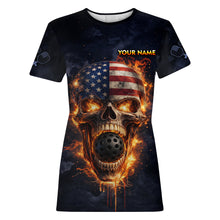 Load image into Gallery viewer, Custom US Flag Skull Fire Flame Pickleball Ball &amp; Paddle T-Shirt Pickleball Jersey For Women NYN2579