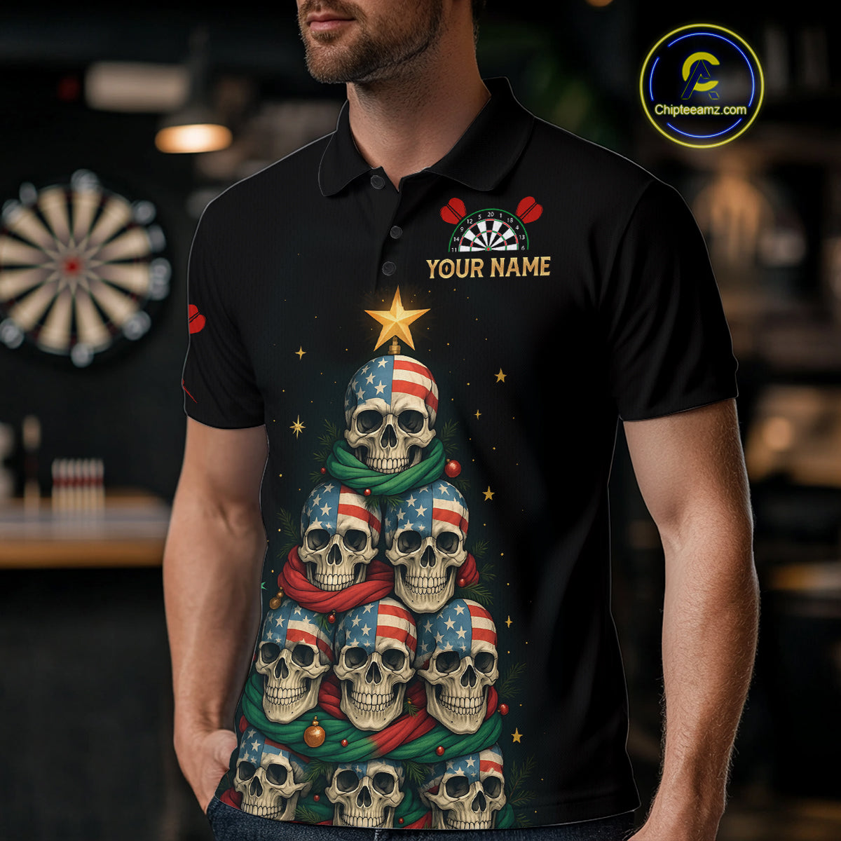 Custom Funny Christmas Darts Shirt For Men Outfits Xmas Holiday Skull Dart Jerseys NYN1279