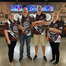 Load image into Gallery viewer, Silver Skull Red Grunge US Flag Women Darts Polo Shirt Custom Name Dart League Jerseys NYN2061