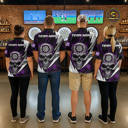 Silver Skull Purple Grunge US Flag Women Darts Polo Shirt Custom Name Dart League Jerseys NYN2062