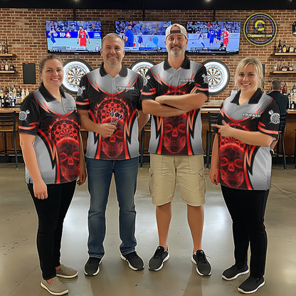 Silver Red Flaming Skull Dartboard Men Darts Polo Shirt Custom Team Dart League Jerseys NYN2071