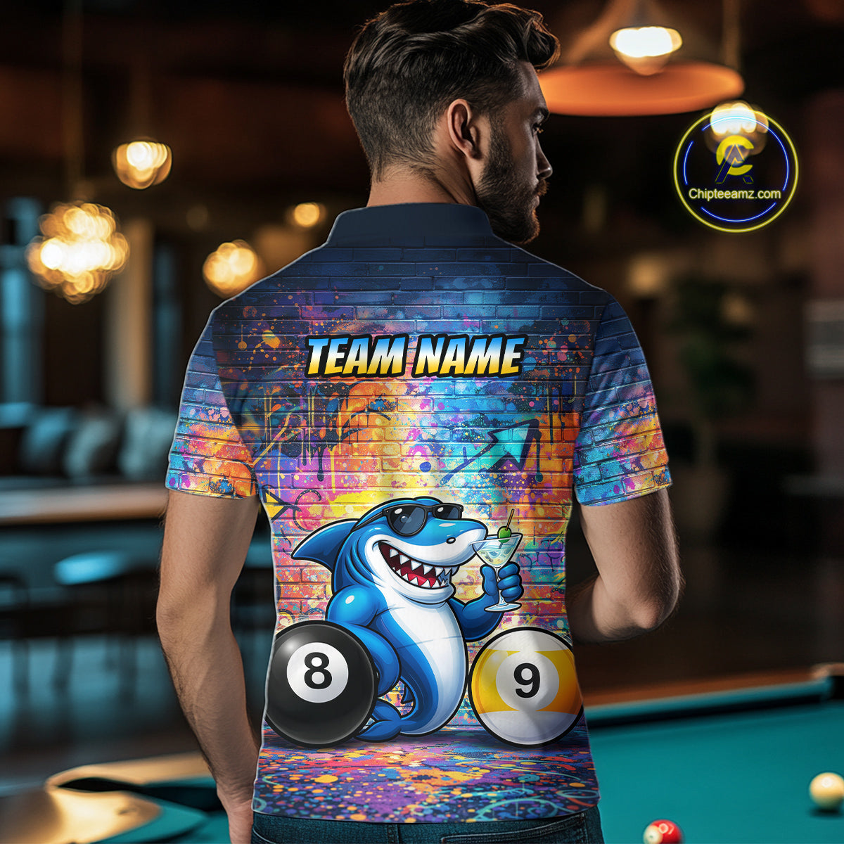 Custom Funny Shark Pool 8 Ball & 9 Ball Men Billiard Shirt Personalized Graffiti Billiard Attire NYN2594