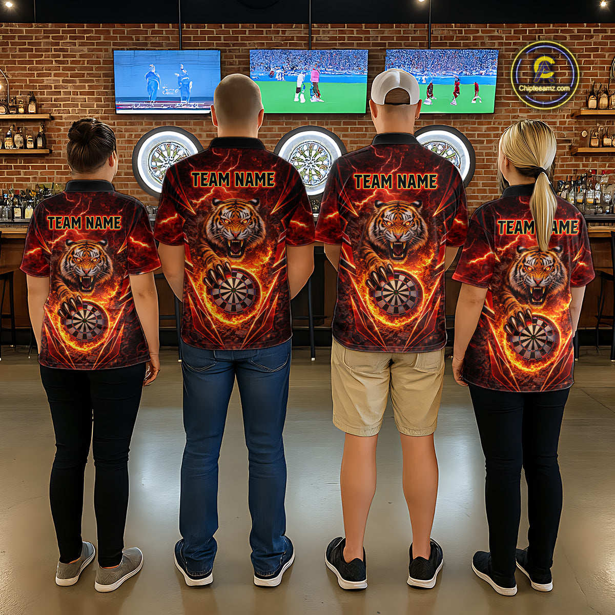 Red Flaming Tiger Thunder Dartboard Women Darts Quarter-Zip Shirt Custom Funny Darts Team Jersey NYN2610