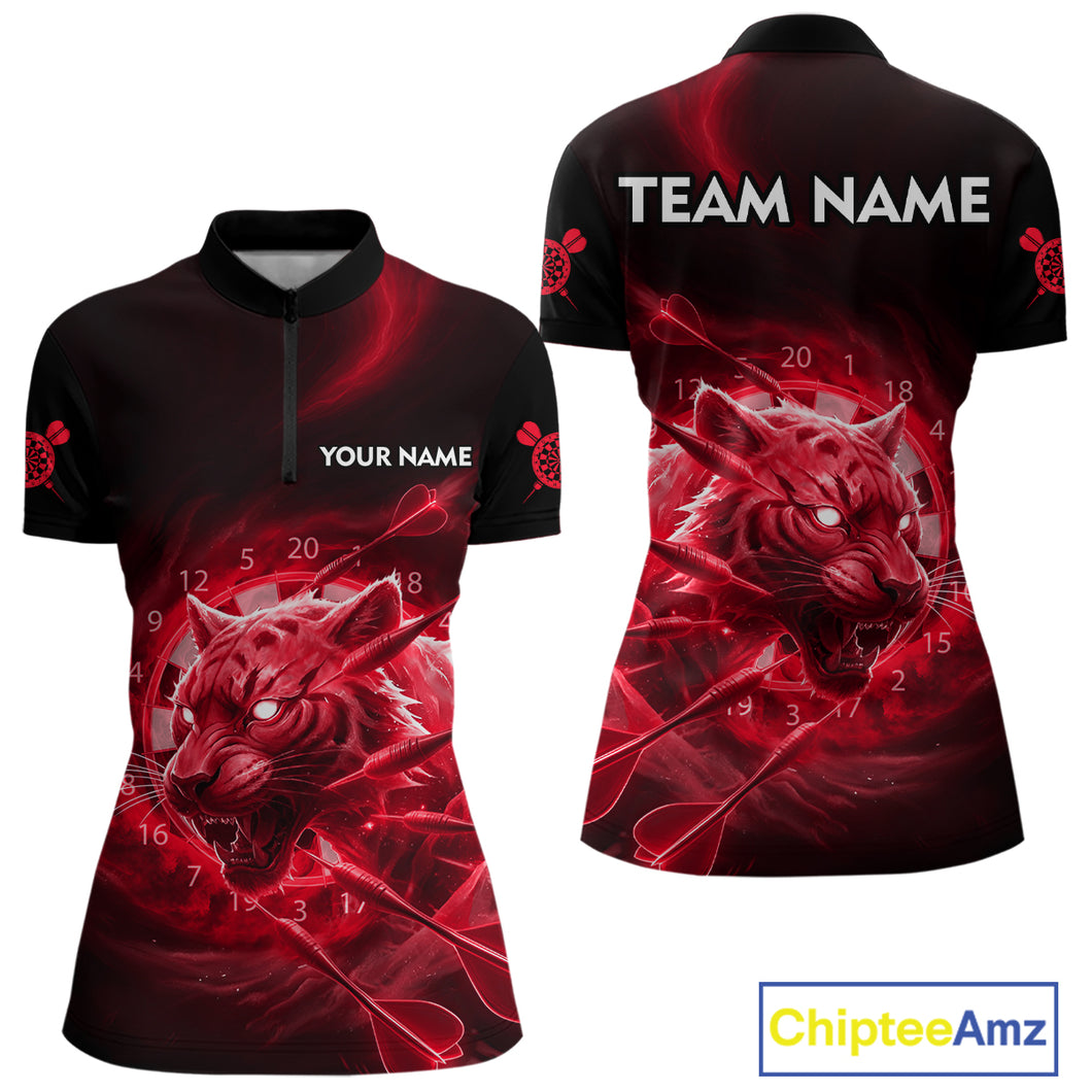 Custom Red Fantasy Tiger Storm Dart Arrow Darts Quarter-Zip Shirt For Women Dart Team Jerseys NYN1822