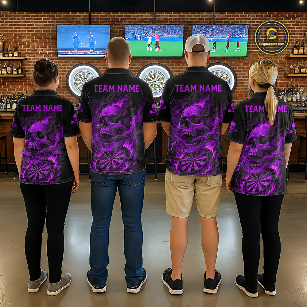 Fire Flame Skull Purple Grunge Dartboard Custom Dart Polo Shirt For Women Dart League Jerseys NYN2093