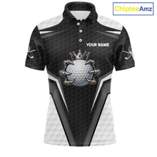 Load image into Gallery viewer, Custom Crown Claws Golf Ball Team Attire White And Black Golf Ball Pattern Polo Shirts For Men NYN3177