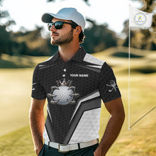 Load image into Gallery viewer, Custom Crown Claws Golf Ball Team Attire White And Black Golf Ball Pattern Polo Shirts For Men NYN3177