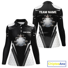 Load image into Gallery viewer, Custom Crown Claws Golf Ball Team Attire White And Black Golf Ball Pattern Polo Shirts For Women NYN3177