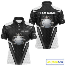 Load image into Gallery viewer, Custom Crown Claws Golf Ball Team Attire White And Black Golf Ball Pattern Polo Shirts For Men NYN3177