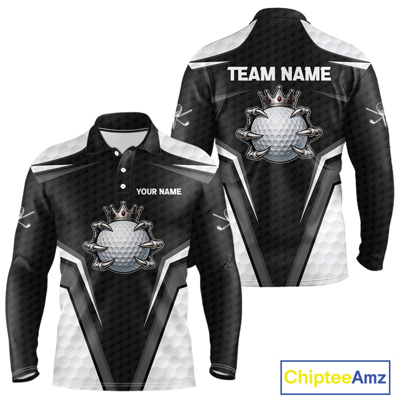 Custom Crown Claws Golf Ball Team Attire White And Black Golf Ball Pattern Polo Shirts For Men NYN3177