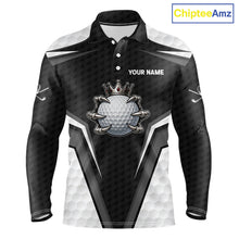 Load image into Gallery viewer, Custom Crown Claws Golf Ball Team Attire White And Black Golf Ball Pattern Polo Shirts For Men NYN3177