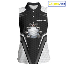 Load image into Gallery viewer, Custom Crown Claws Golf Ball Team Attire White And Black Golf Ball Sleeveless Polo Shirts For Women NYN3177