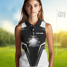 Load image into Gallery viewer, Custom Crown Claws Golf Ball Team Attire White And Black Golf Ball Sleeveless Polo Shirts For Women NYN3177