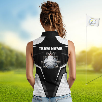 Custom Crown Claws Golf Ball Team Attire White And Black Golf Ball Sleeveless Polo Shirts For Women NYN3177