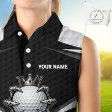 Load image into Gallery viewer, Custom Crown Claws Golf Ball Team Attire White And Black Golf Ball Sleeveless Polo Shirts For Women NYN3177