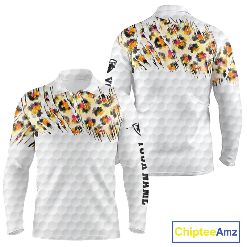Yellow leopard pattern mens golf polo shirt custom golf team outfit