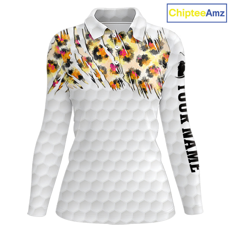 Yellow leopard pattern womens golf polo shirt custom golf team outfit