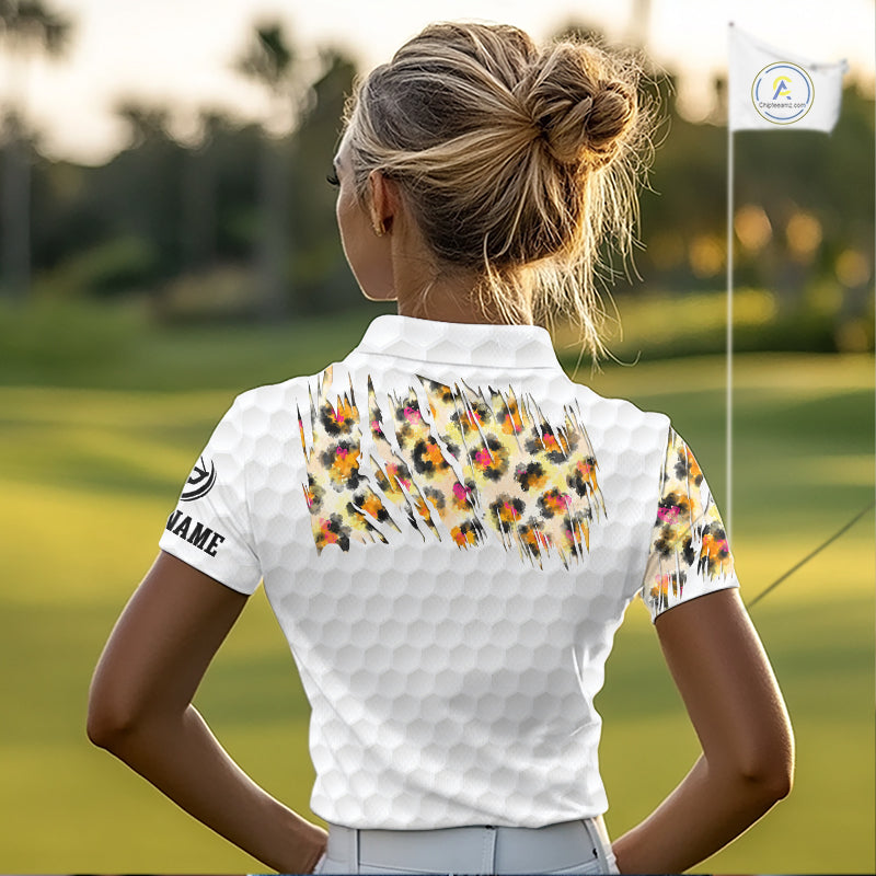 Yellow Leopard Pattern Womens Golf Polo Shirts Custom Unique Polo Shirts Golf Team Outfits NYN3388