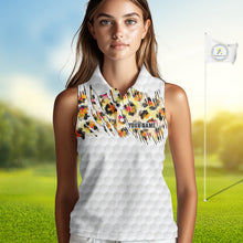 Load image into Gallery viewer, Yellow Leopard Pattern Womens Golf Sleeveless Polo Shirts Custom Unique Polo Shirts Golf Team Outfits NYN3388