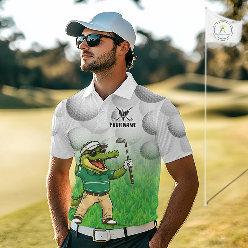 Funny Mens Golf Polo Shirt Custom Alligator Golfer Grass Pattern Golf Team Outfits NYN3397