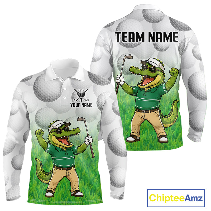 Funny alligator golfer mens golf polo shirt golf apparel