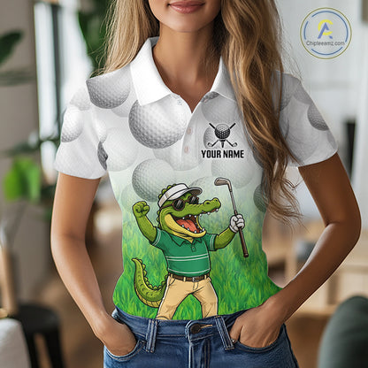 Funny Womens Golf Polo Shirt Custom Alligator Golfer Grass Pattern Golf Team Outfits NYN3397