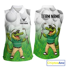 Load image into Gallery viewer, Funny alligator golfer womens golf sleeveless polo shirt golf apparel