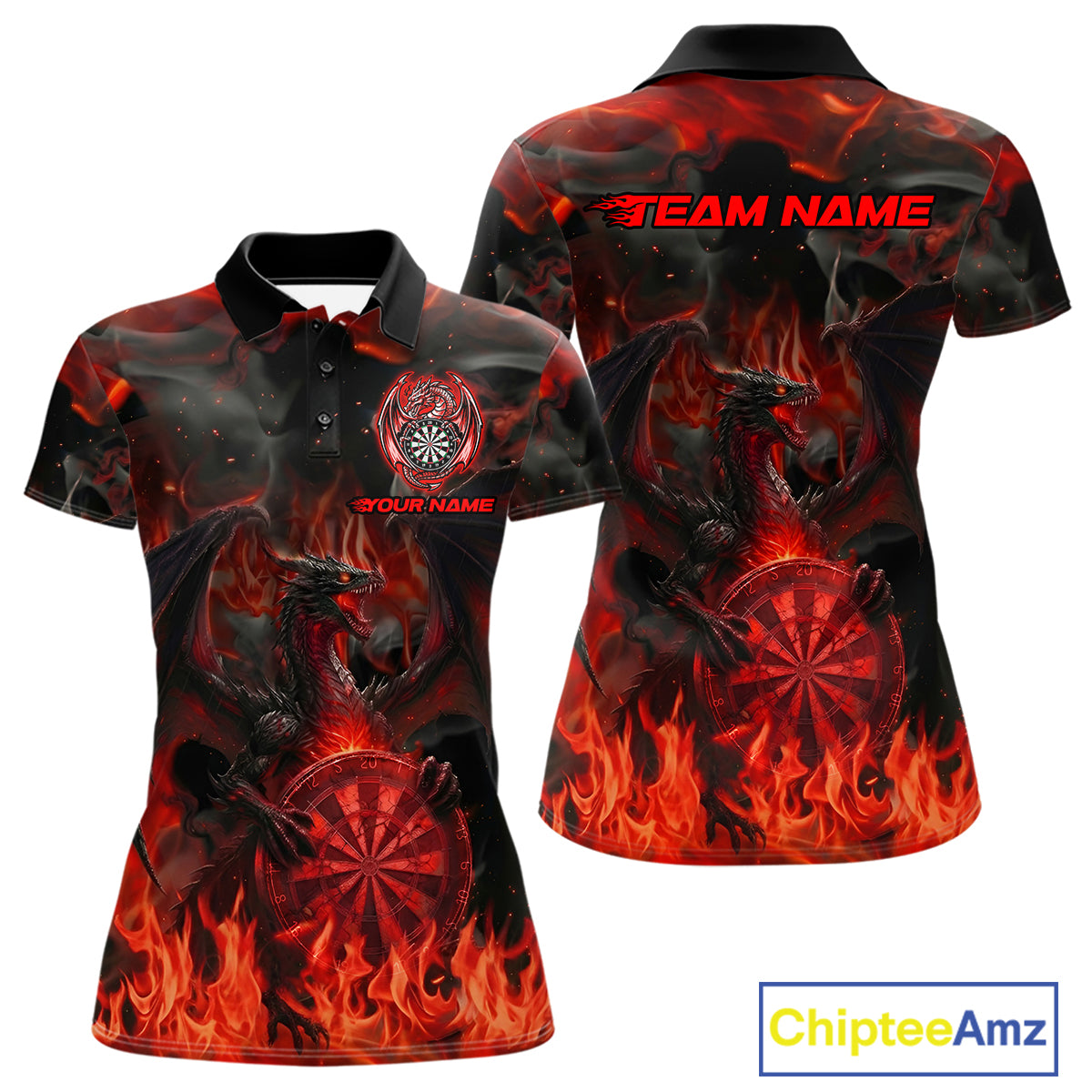 Fire Flames Darts Dragon Red Dart Polo Shirts For Women  Personalized Team Dart Jerseys NYN2104