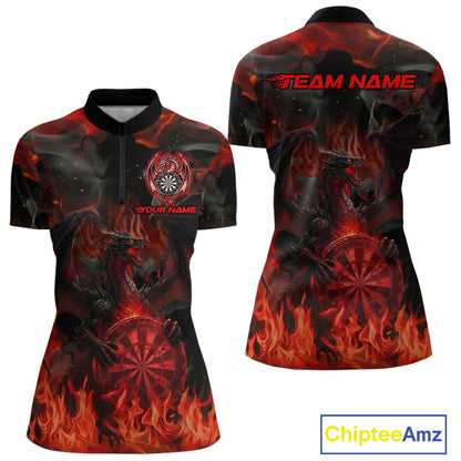 Fire Flames Darts Dragon Red Dart 1/4-Zip Shirts For Women Personalized Team Dart Jerseys NYN2104