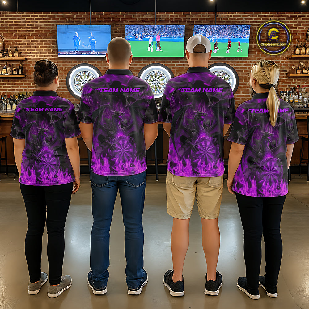 Fire Flames Darts Dragon Purple Dart Polo Shirts For Women  Personalized Team Dart Jerseys NYN2105