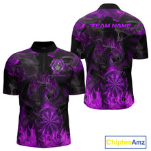 Load image into Gallery viewer, Fire Flames Darts Dragon Purple Dart 1/4-Zip Shirts For Men Personalized Team Dart Jerseys NYN2105