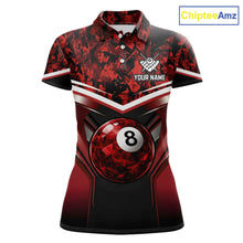 Load image into Gallery viewer, Black &amp; Red Geometric 8 Ball Pool Polo &amp; 1/4-Zip Shirt For Women Custom Pool Billiard Team Jerseys NYN2980