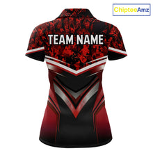 Load image into Gallery viewer, Black &amp; Red Geometric 8 Ball Pool Polo &amp; 1/4-Zip Shirt For Women Custom Pool Billiard Team Jerseys NYN2980