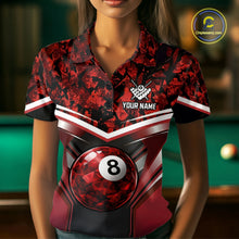 Load image into Gallery viewer, Black &amp; Red Geometric 8 Ball Pool Polo &amp; 1/4-Zip Shirt For Women Custom Pool Billiard Team Jerseys NYN2980