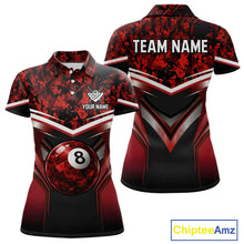 Load image into Gallery viewer, Black &amp; Red Geometric 8 Ball Pool Polo &amp; 1/4-Zip Shirt For Women Custom Pool Billiard Team Jerseys NYN2980