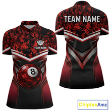 Load image into Gallery viewer, Black &amp; Red Geometric 8 Ball Pool Polo &amp; 1/4-Zip Shirt For Women Custom Pool Billiard Team Jerseys NYN2980